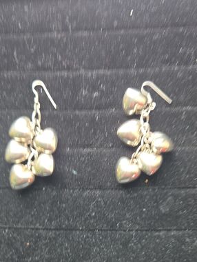 Silver Heart Cluster Dangle Earrings - Unbranded